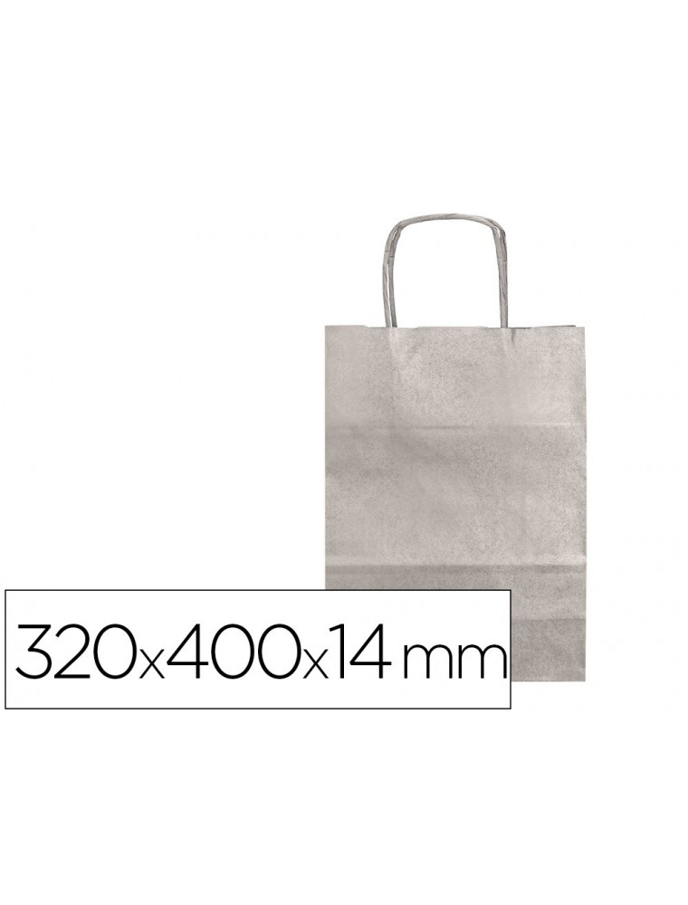 Bolsa papel q-connect kraft plata l con asa retorcida 320x400x14 mm