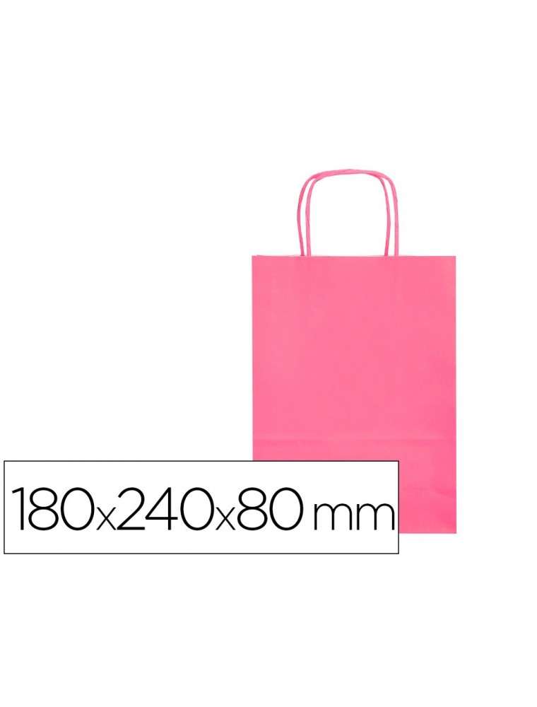 Bolsa papel q-connect celulosa rosa xs con asa retorcida 180x240x80 mm