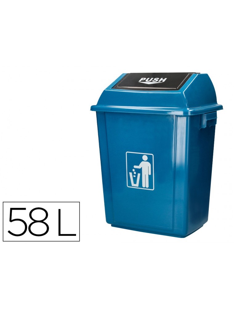 Papelera contenedor q-connect plastico con tapa de balancin 58 litros azul 470x330x760 mm