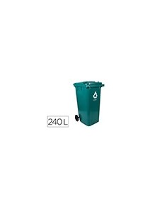 Papelera contenedor q-connect plastico con tapadera y ruedas 240 litros verde 1040x620x610 mm