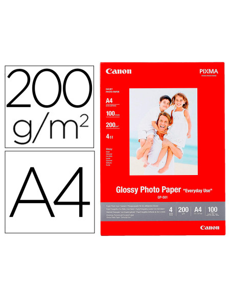 Papel fotografico canon pixma brillo din a4 200g/m2 ink-jet paquete de 100 hojas