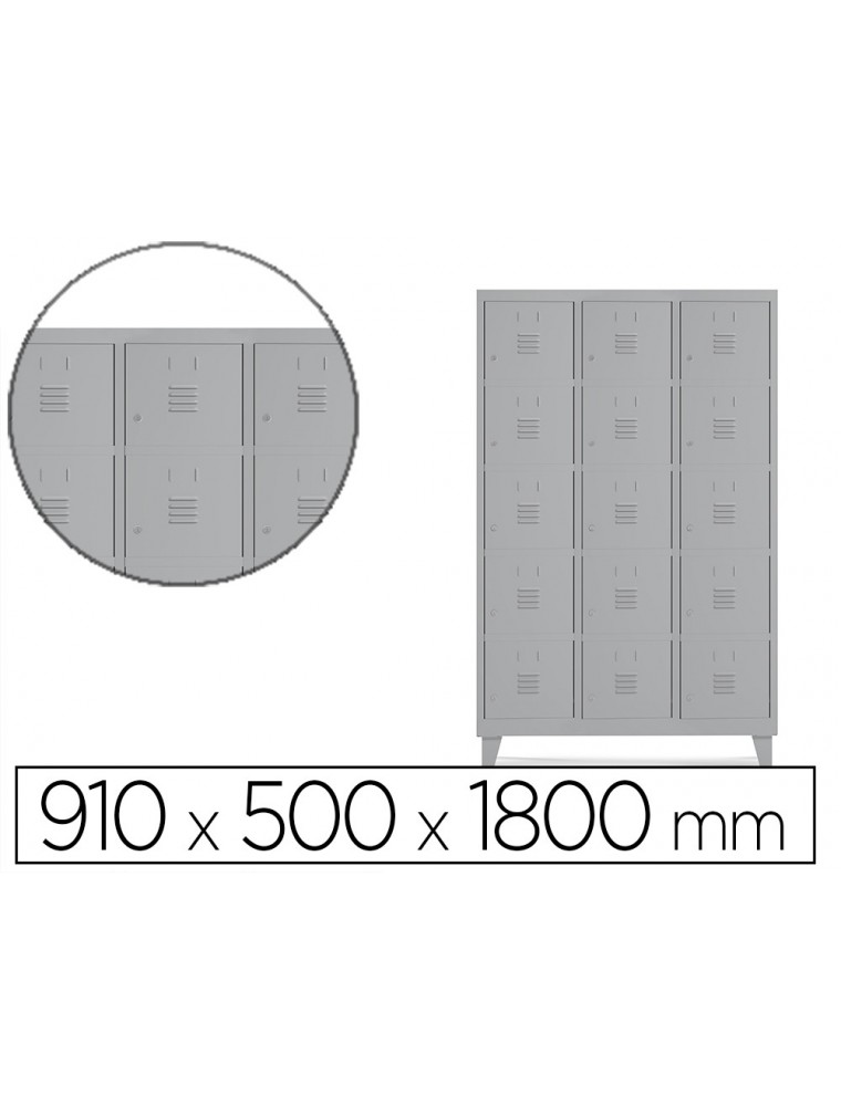 Taquilla metalica rocada 300 3 modulos x 5 puertas gris 910x500x1800 mm