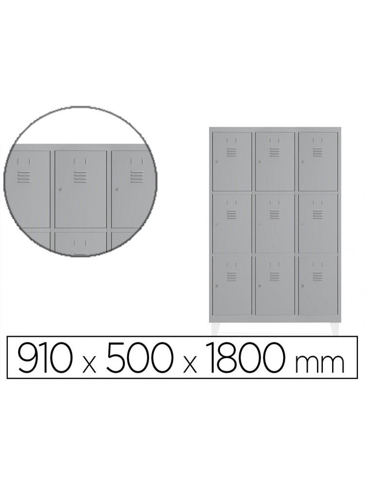 Taquilla metalica rocada 300 3 modulos x 3 puertas gris 910x500x1800 mm