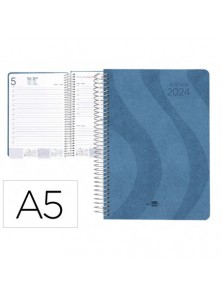 Agenda espiral liderpapel syros 15x21 cm 2024 dia pagina simple espiral color azul papel 60 gr.