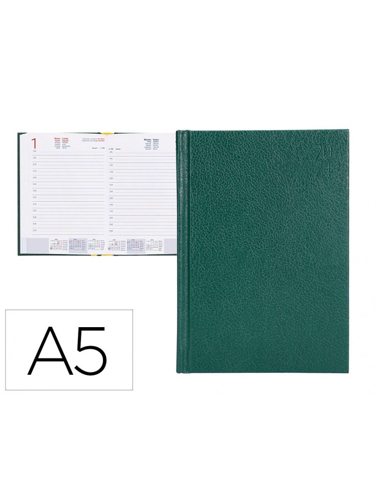 Agenda encuadernada liderpapel corfu 15x21 cm 2024 dia pagina color Verde papel 60 gr.