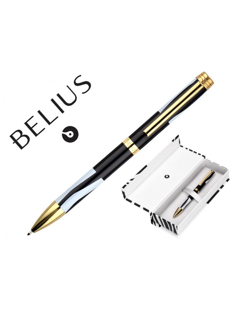 Boligrafo Belius Dualita Cuerpo Blanco Color Negro Tinta Azul Caja De Diseño