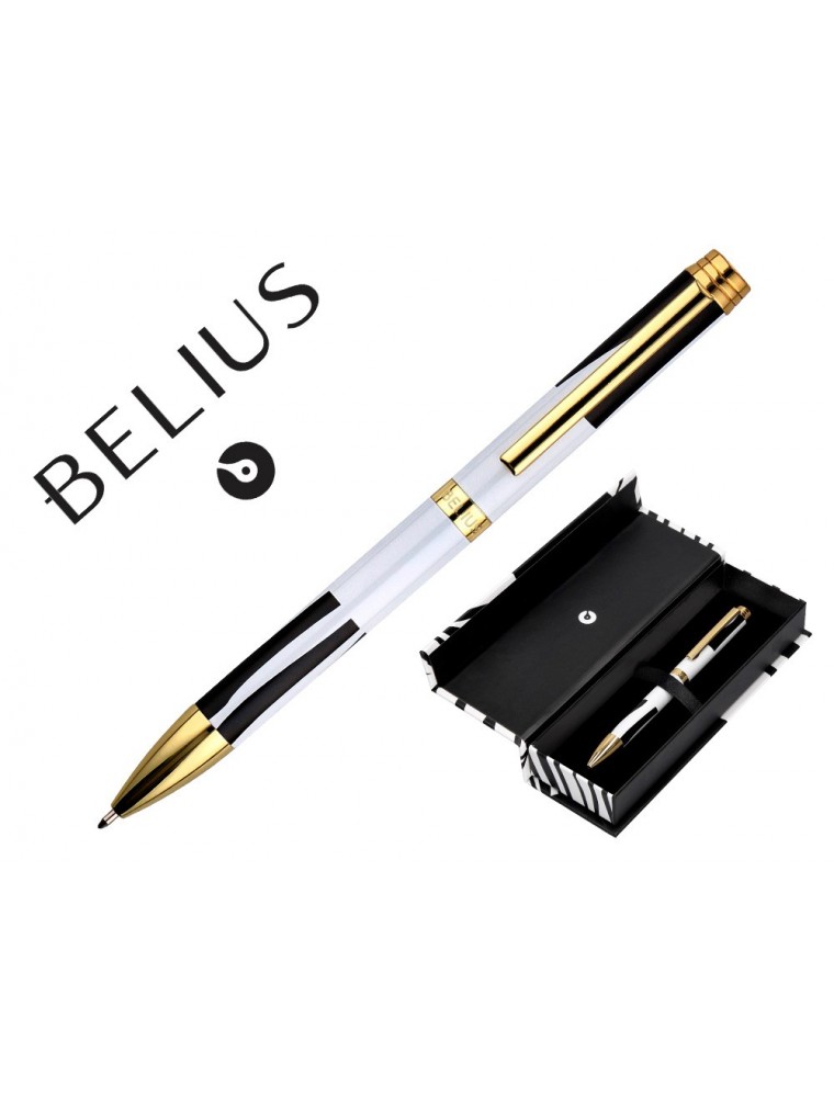 Boligrafo Belius Dualita Cuerpo Negro Color Blanco Tinta Azul Caja De Diseño