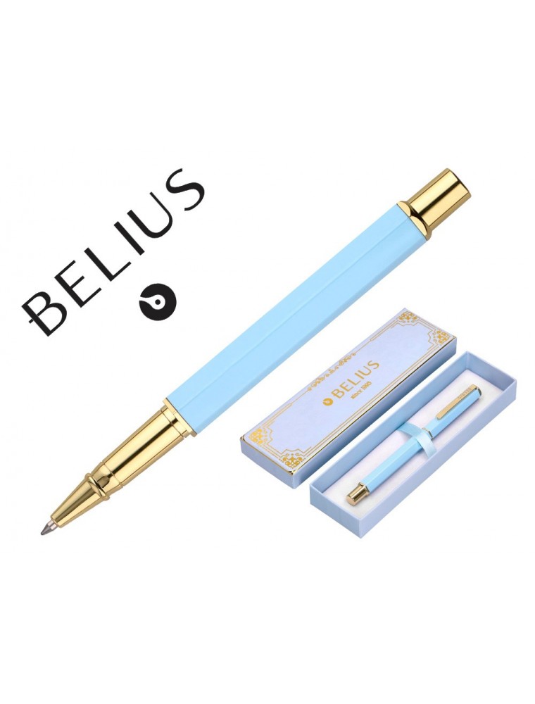 Boligrafo Belius Macaron Bliss Formao Hexagonal Color Celeste Y Dorado Tinta Azul Caja De Diseño