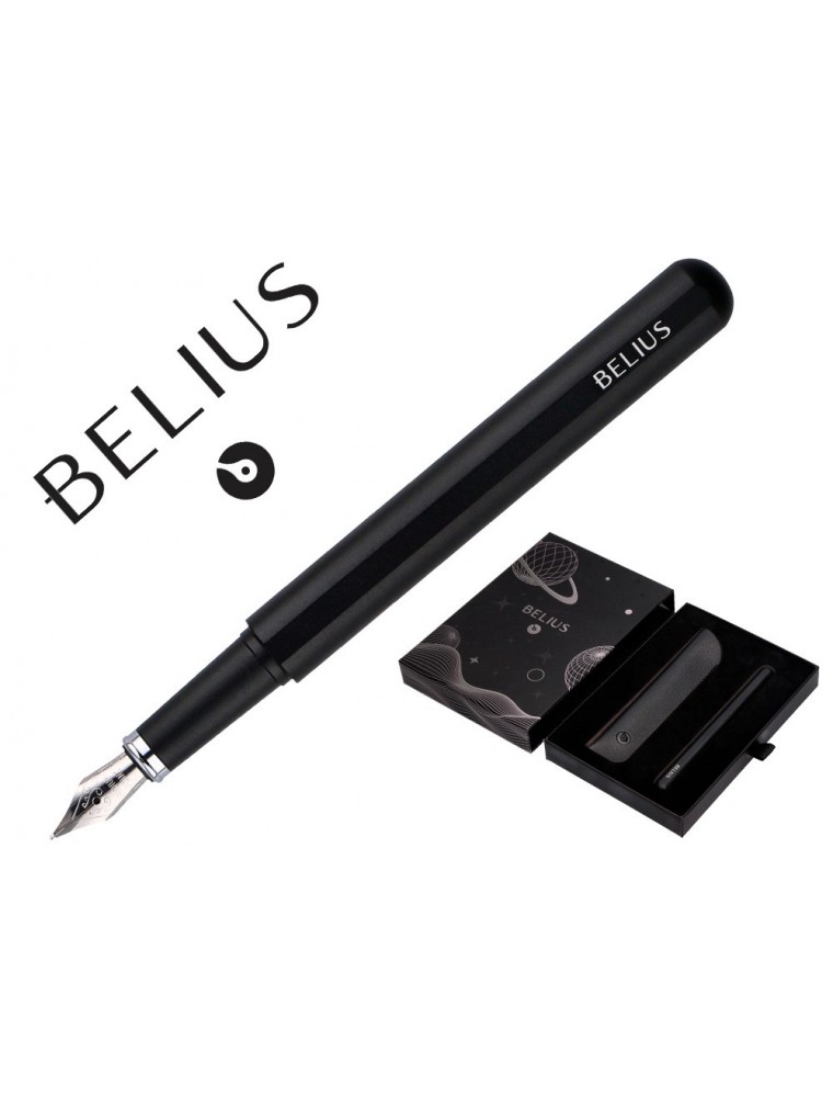 Pluma Y Funda De Similpiel Belius Space B Color Minimalista Negro Tinta Azul Caja De Diseño