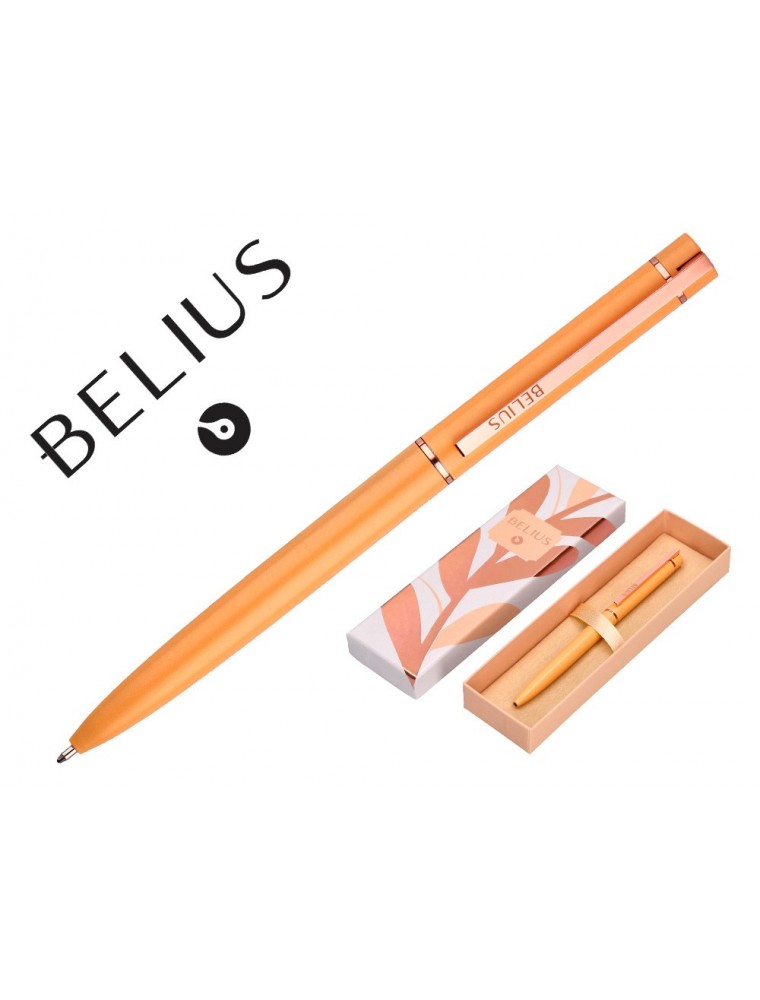 Boligrafo Belius Rose Aluminio Color NaranjaOro Rosa Tinta Azul Caja De Diseño