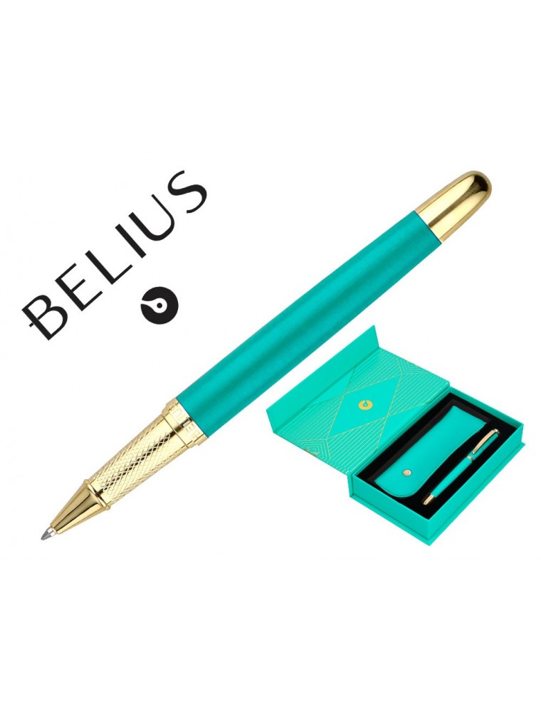 Boligrafo Y Estuche Belius Soiree Color Art Deco Turquesa Y Dorado Tinta Azul Caja De Diseño