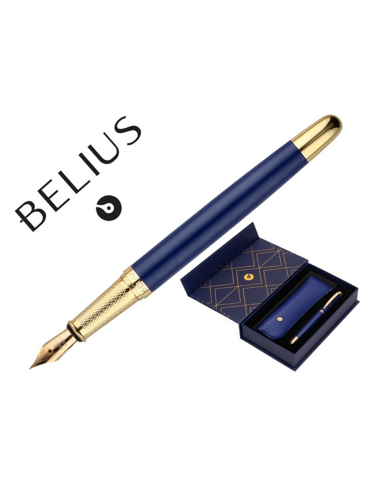 Pluma Y Estuche Belius Soiree Color Art Deco Azul Marino Y Dorado Tinta Azul Caja De Diseño