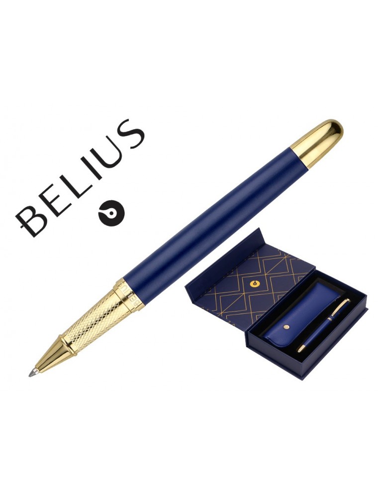 Boligrafo Y Estuche Belius Soiree Color Azul Marino Y Dorado Tinta Azul Caja De Diseño