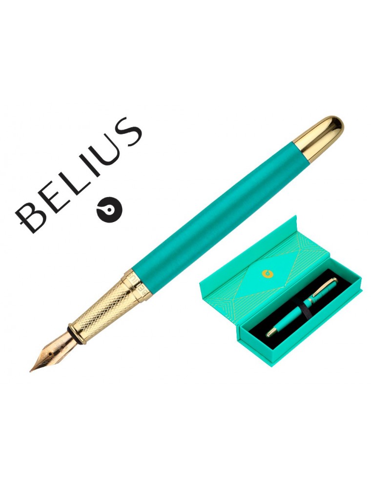 Pluma Belius Soiree Aluminio Color Art Deco Turquesa Y Dorado Tinta Azul Caja De Diseño