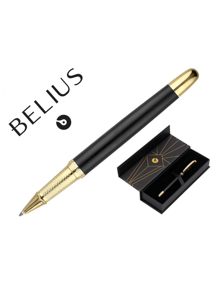 Boligrafo Belius Soiree Aluminio Color Art Deco Negro Y Dorado Tinta Azul Caja De Diseño