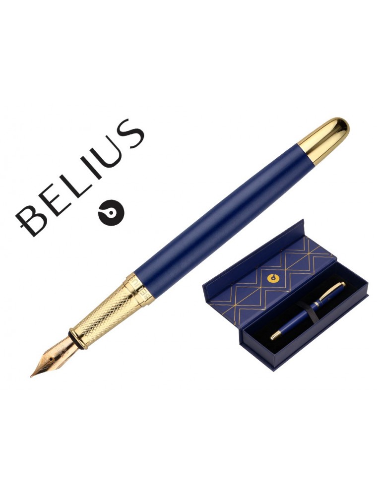 Pluma Belius Soiree Aluminio Color Art Deco Azul Marino Y Dorado Tinta Azul Caja De Diseño