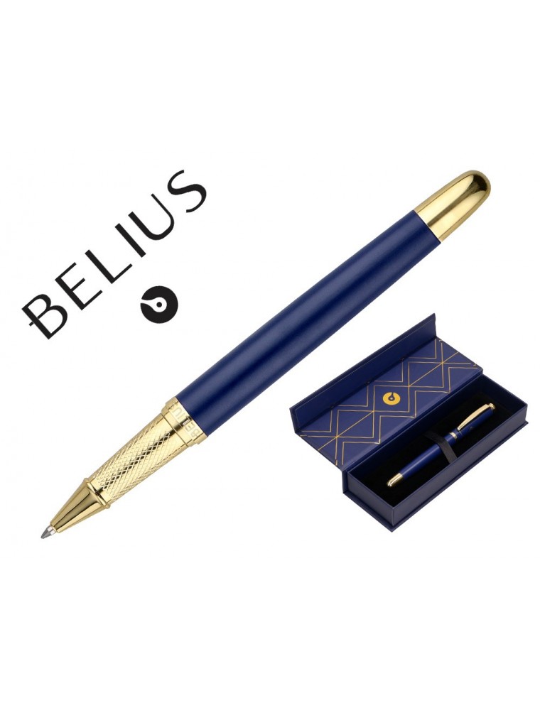 Boligrafo Belius Soiree Aluminio Color Azul Marino Y Dorado Tinta Azul Caja De Diseño