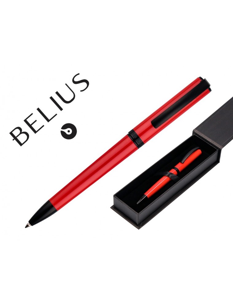 Boligrafo Belius Turbo Aluminio Color Rojo Y Negro Tinta Azul Caja De Diseño