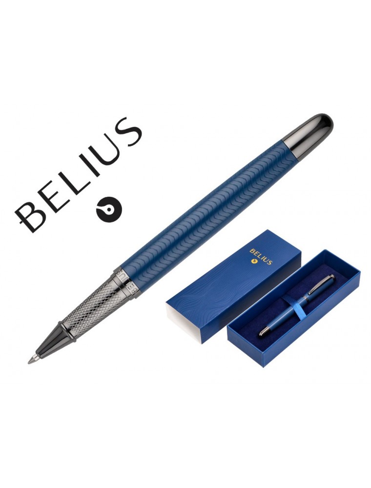 Boligrafo Belius Neptuno Aluminio Textura Wavy Color Azul Marino Tinta Azul Caja De Diseño