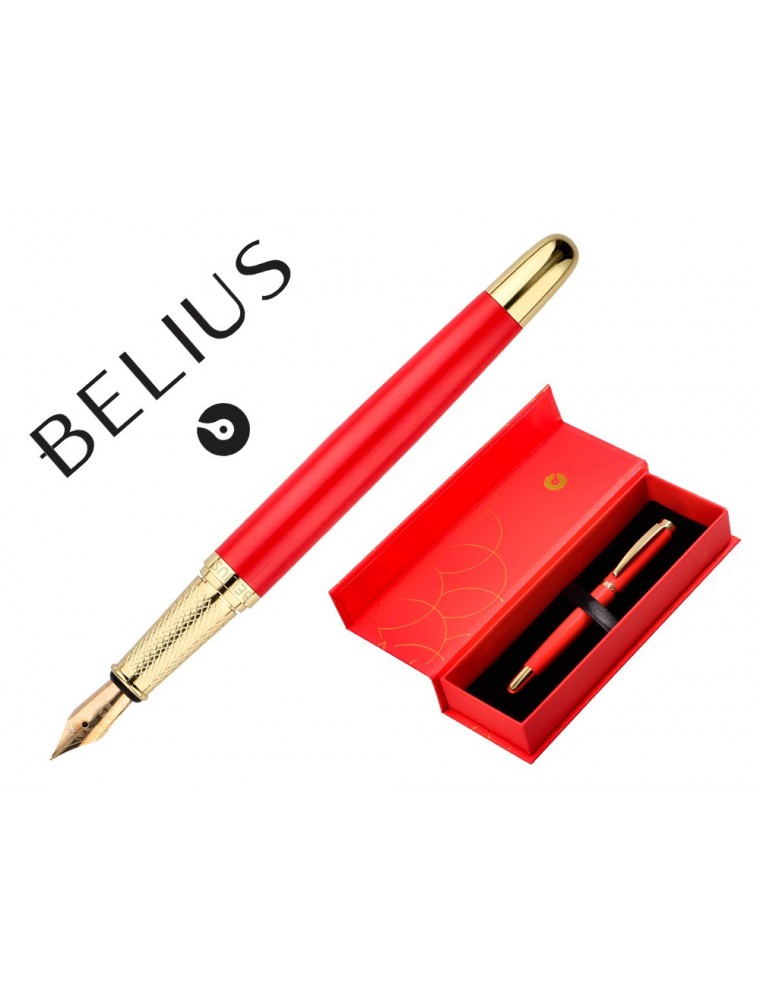 Pluma Belius Passion Dor Aluminio Textura Cepillada Color Rojo Y Dorado Tinta Azul Caja De Diseño