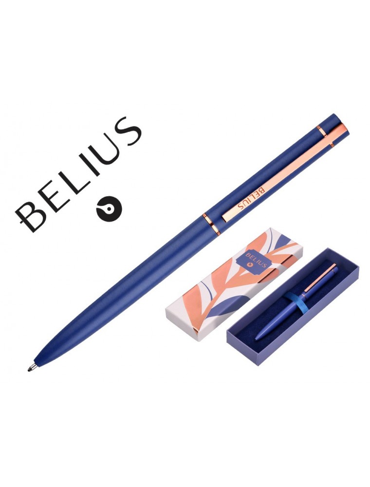 Boligrafo Belius Rose Aluminio Color Azul ElectricoOro Rosa Tinta Azul Caja De Diseño