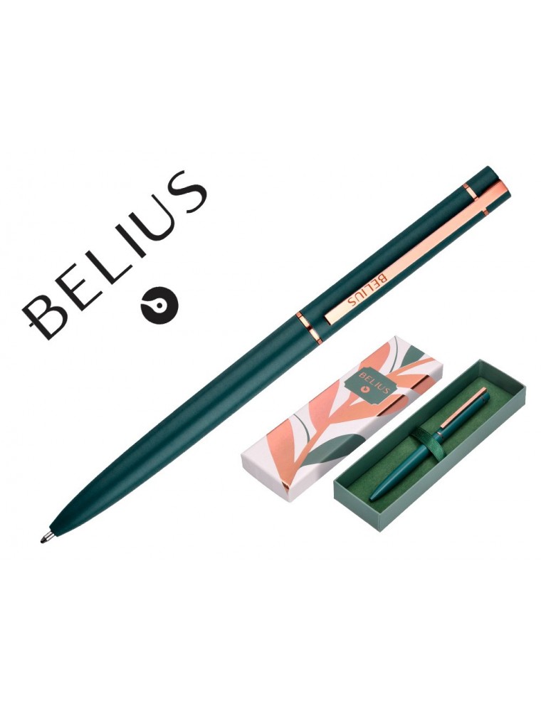 Boligrafo Belius Rose Aluminio Color Verde OlivaOro Rosa Tinta Azul Caja De Diseño