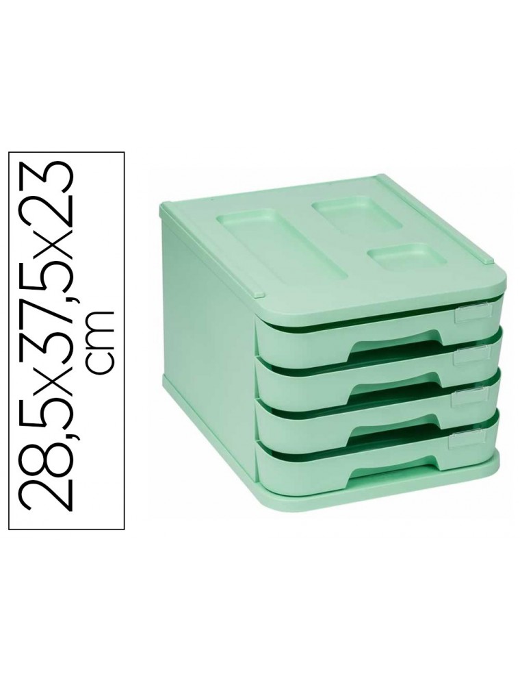 Fichero cajones de sobremesa faibo plastico 100 reciclable 4 cajones verde pastel 28,5x37,5x23 cm.