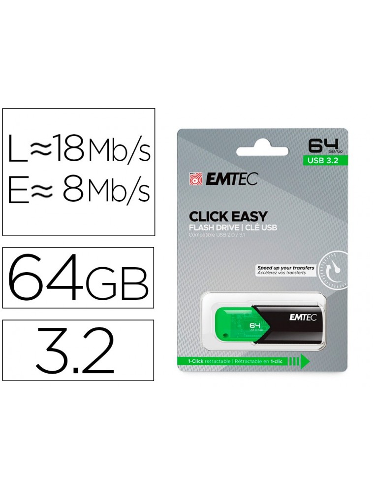 MEMORIA EMTEC USB 3.2 CLICK EASY 64 GB VERDE