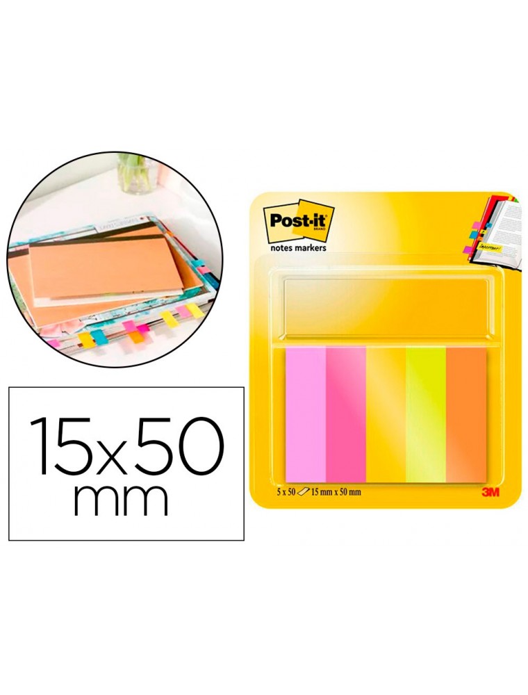 Bloc de notas adhesivas quita y pon post-it mininotas energetic colour 15 x 50 mm 50 hojas pack de 5 unidades