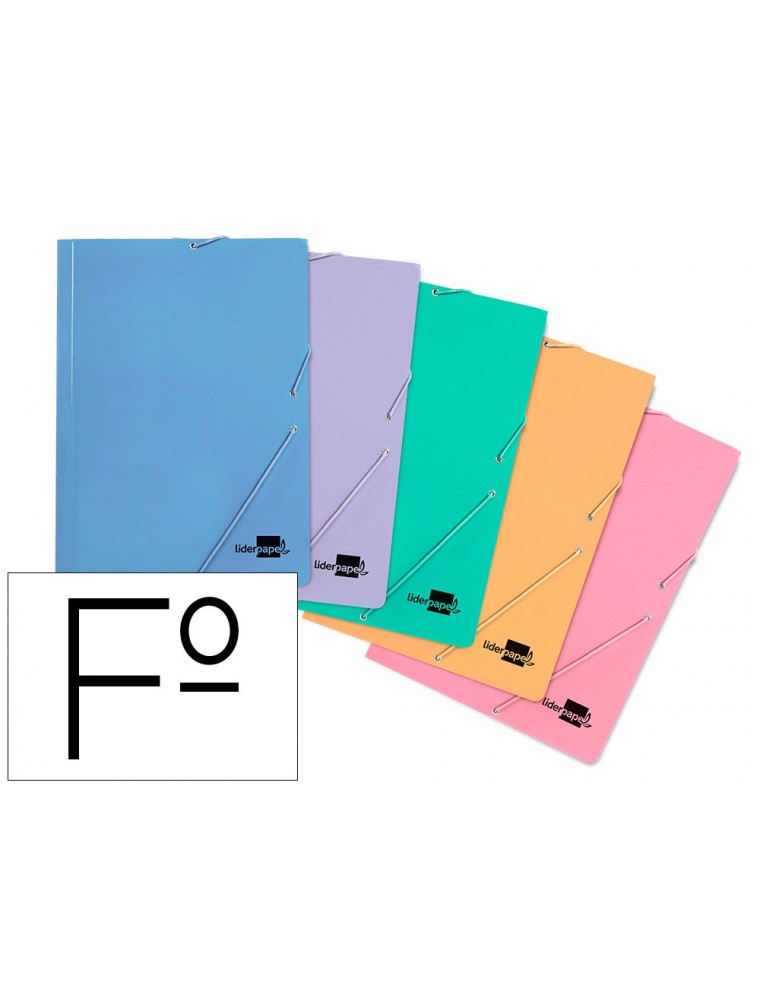 Carpeta liderpapel gomas folio 3 solapas carton plastificado colores pasteles surtidos