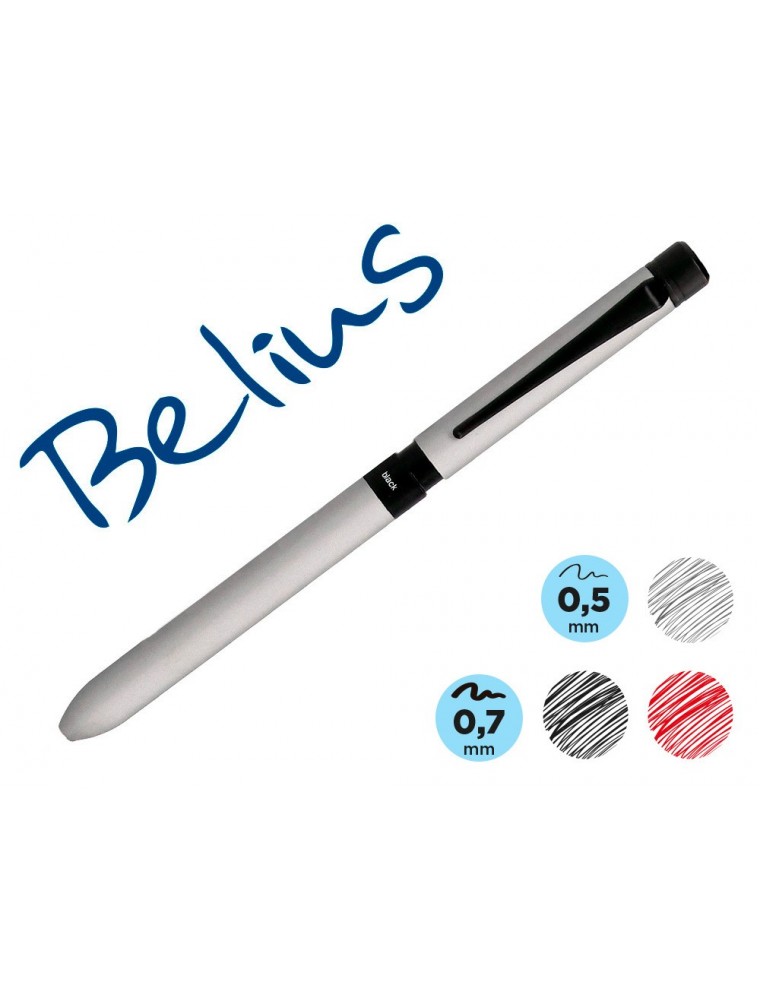 Boligrafo belius zurich 3 en 1 cuerpo plateado tinta negra y roja portaminas 0,5 mm en estuche