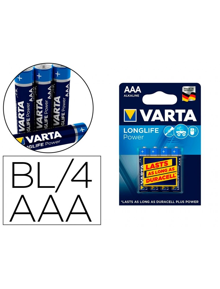 Pila varta alcalina longlife power aaa tipo lr-03 blister de 4 unidades