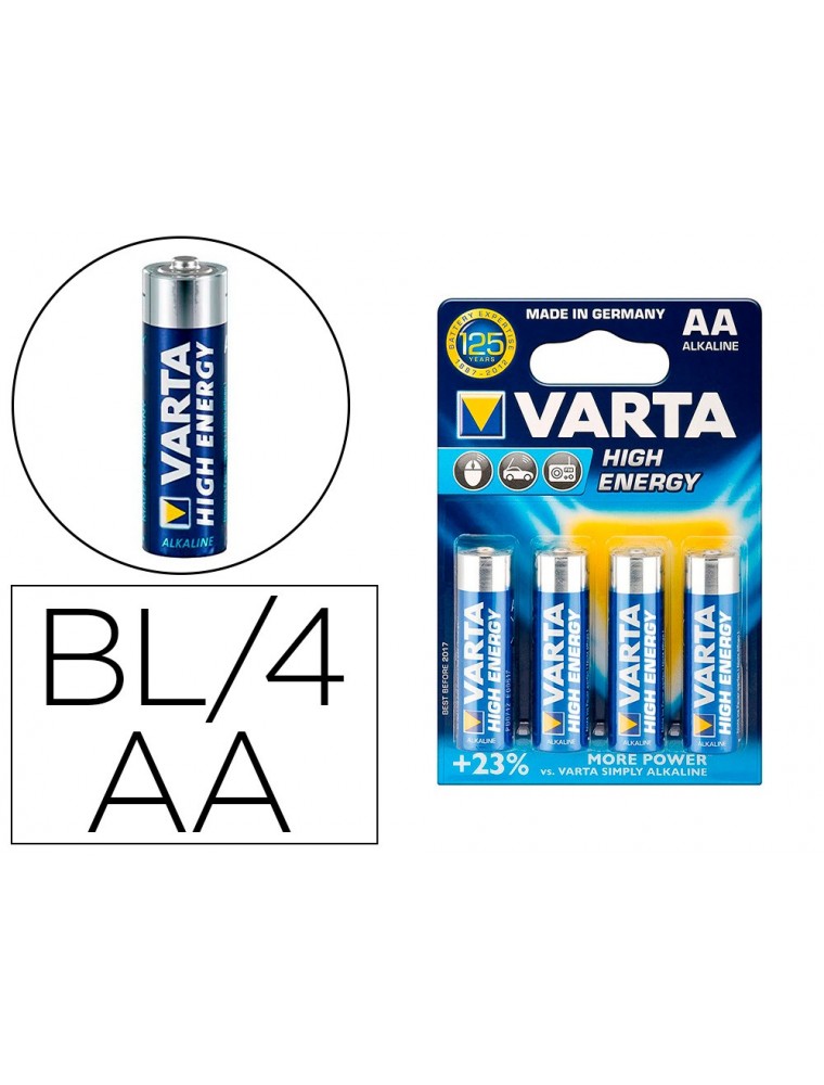 Pila varta alcalina longlife power aa tipo lr-06 blister de 4 unidades