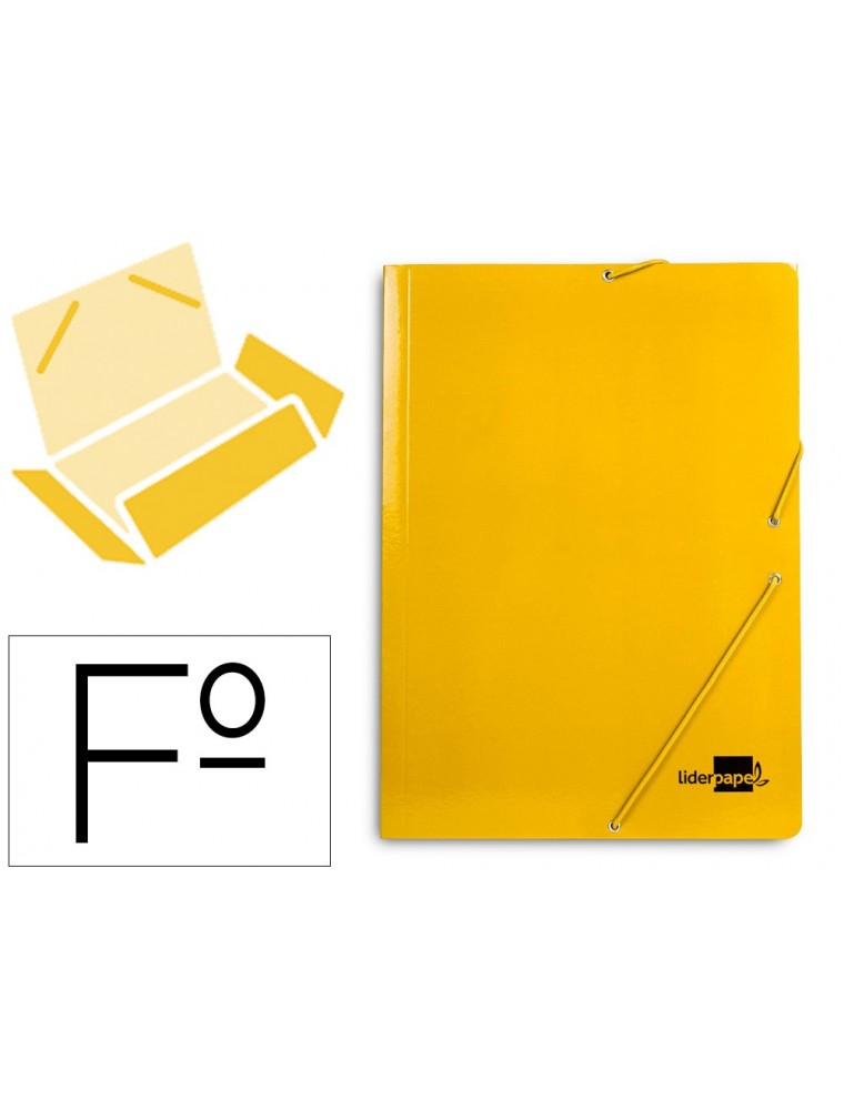 Carpeta liderpapel gomas folio 3 solapas carton plastificado color amarillo