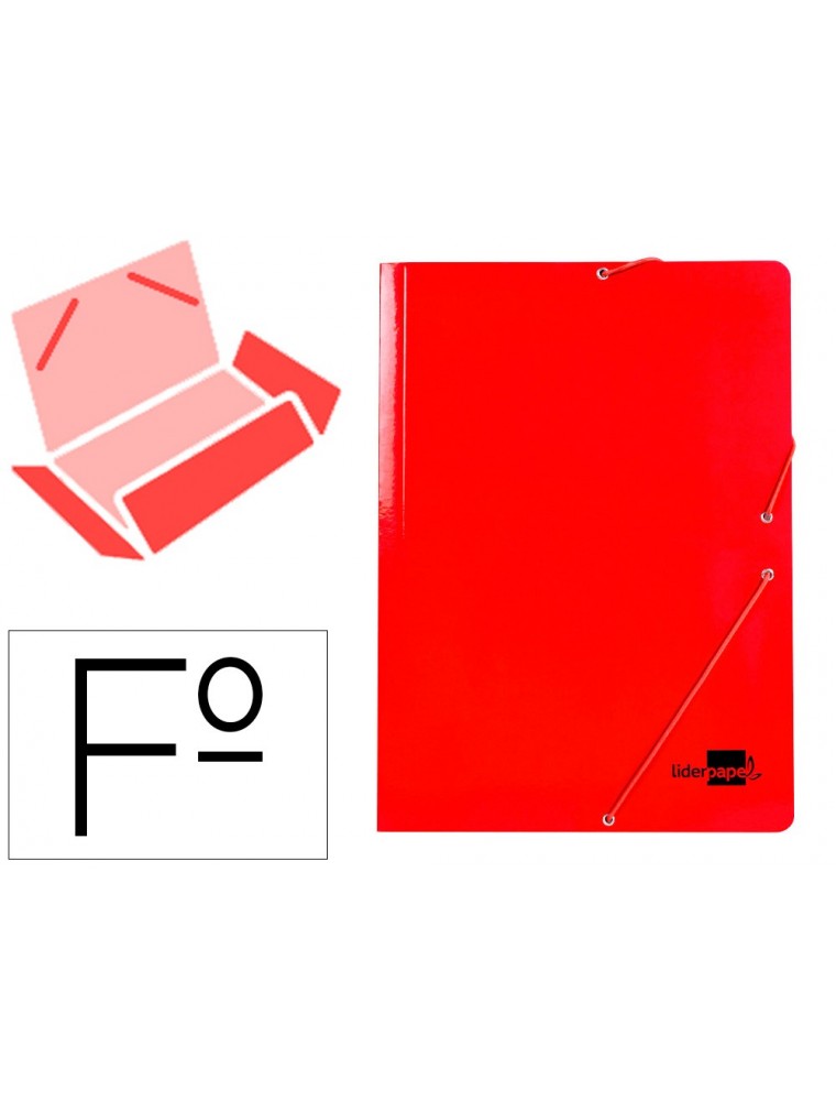 Carpeta liderpapel gomas folio 3 solapas carton plastificado color rojo