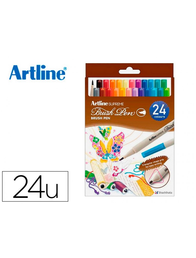 Rotulador artline supreme brush epfs pintura base de agua punta tipo pincel trazo fino bolsa de 24 unidades