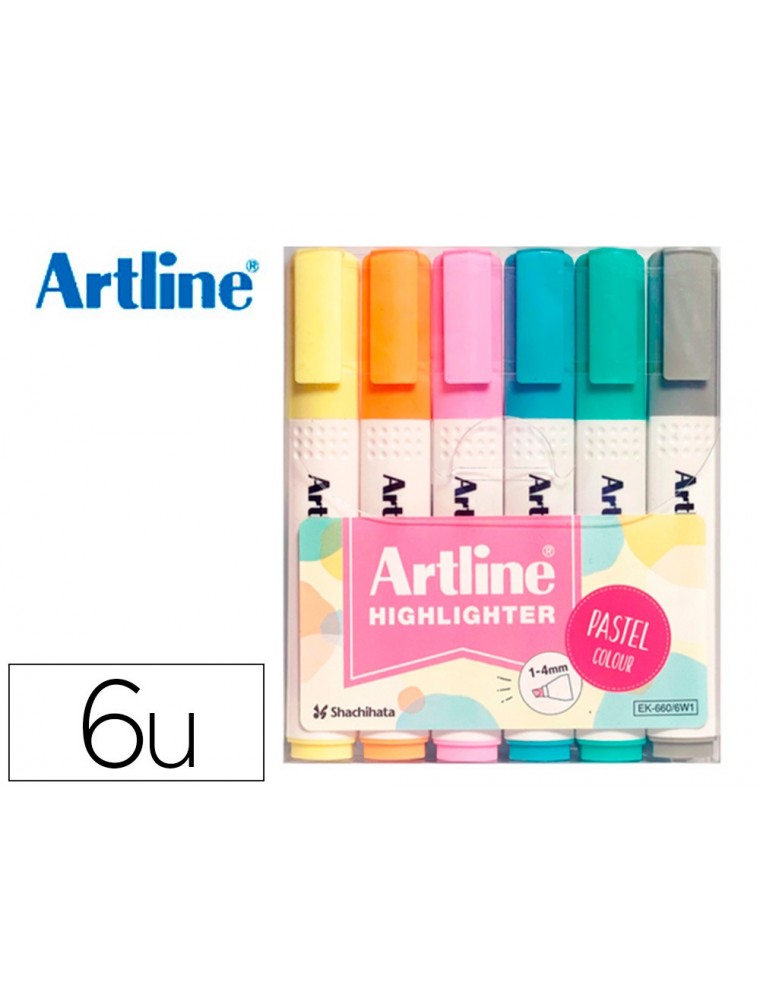 Rotulador artline fluorescente ek-660 colores pastel bolsa de 6 unidades colores surtidos