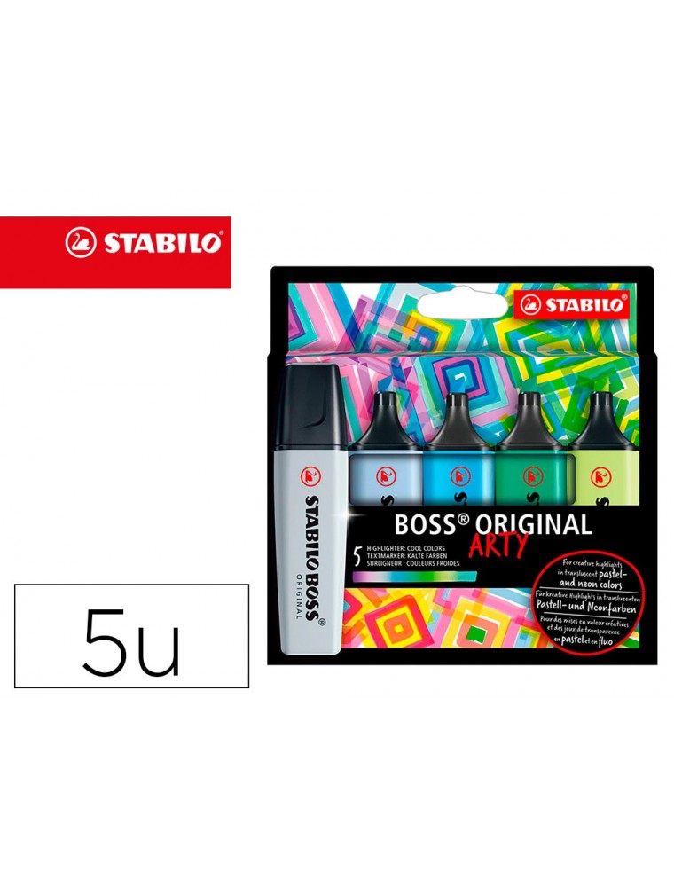 Rotulador stabilo boss fluorescente 70 arty line colores frios estuche carton de 5 unidades colores