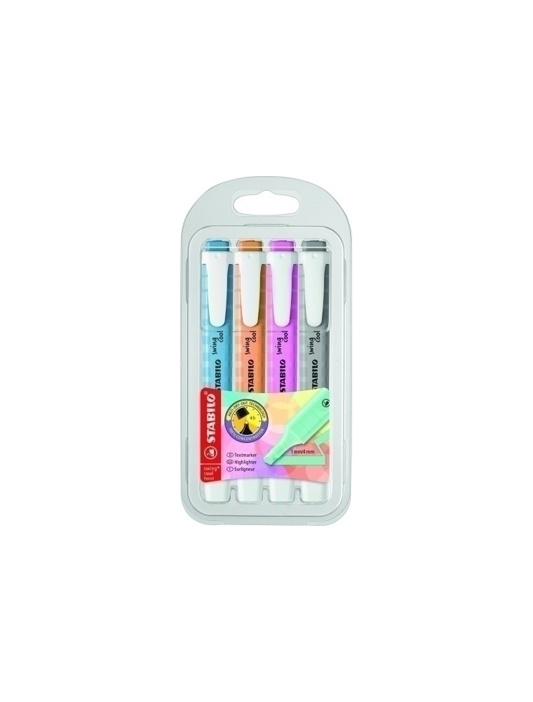 Rotulador stabilo fluorescente swing cool pastel estuche de 4 unidades colores surtidos