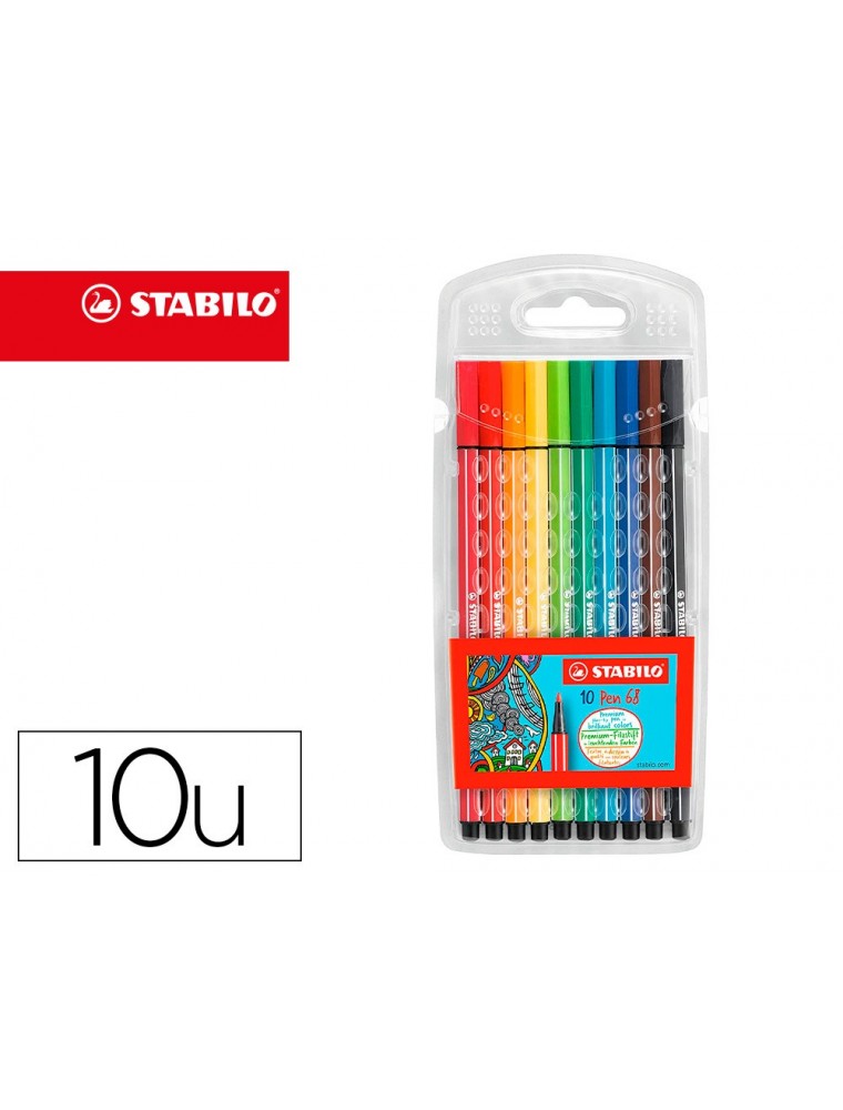 Rotulador stabilo acuarelable pen 68 estuche carton de 10 unidades colores surtidos