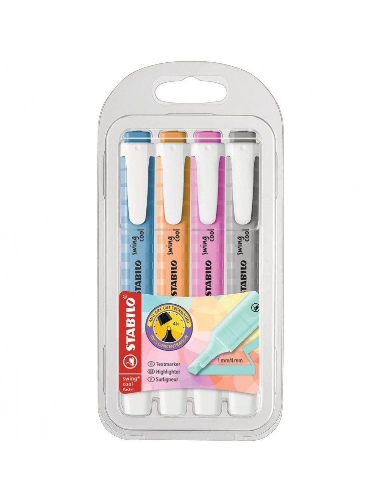 Rotulador stabilo fluorescente swing cool pastel estuche de 4 unidades colores surtidos