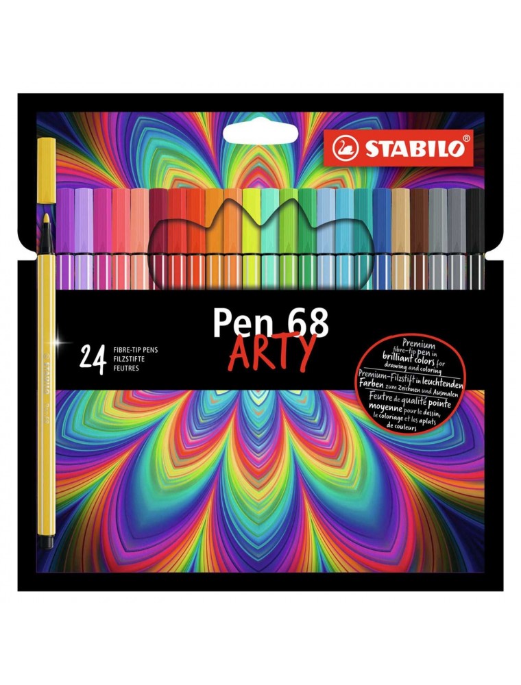 Rotulador stabilo acuarelable pen 68 arty line 1 mm estuche carton de 24 unidades colores surtidos