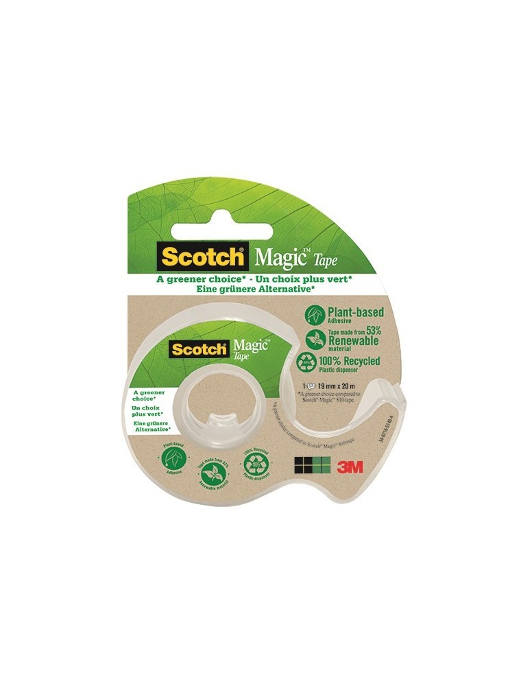 Cinta adhesiva scotch magic invisible 20 mt x 19 mm ecologica en miniportarrollo