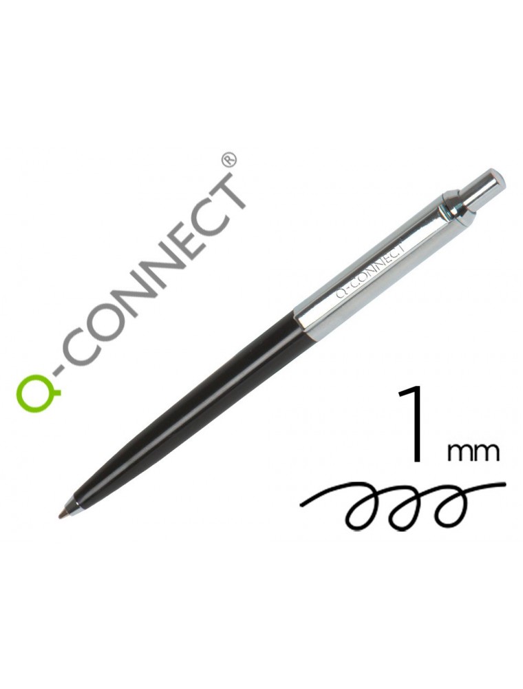 Boligrafo q-connect premium metalico retractil con clip color negro punta 1 mm