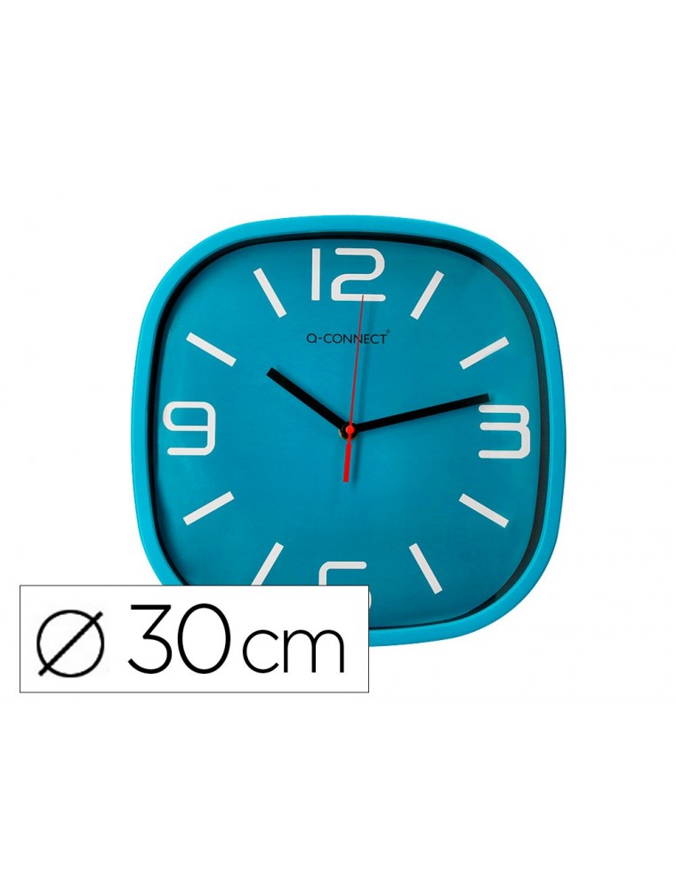 Reloj q-connect de pared de plastico redondo 30 cm movimiento silencioso color azul