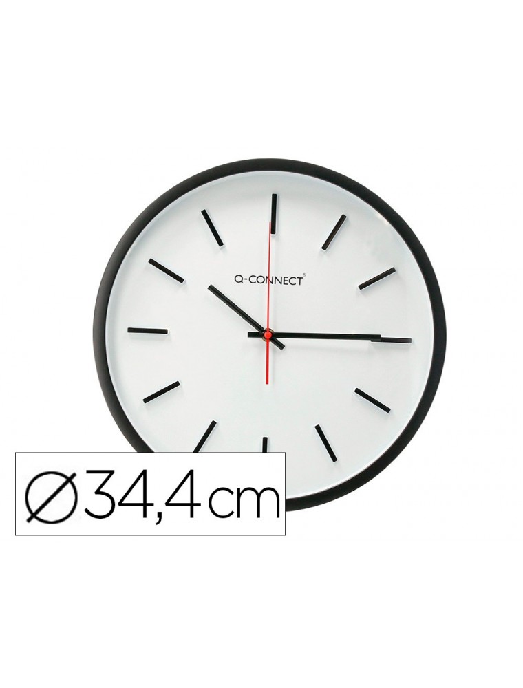 Reloj q-connect de pared de plastico redondo 34,4 cm movimiento silencioso color negro