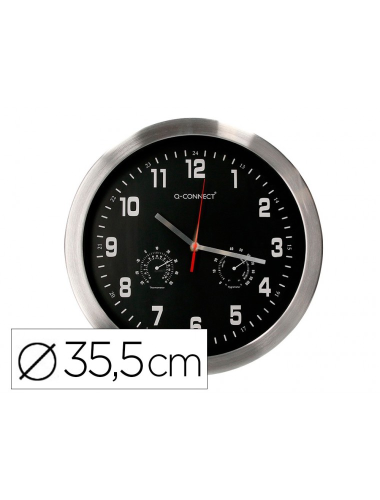 Reloj q-connect de pared metalico redondo 35,5 cm movimiento silencioso color cromado con esfera negra