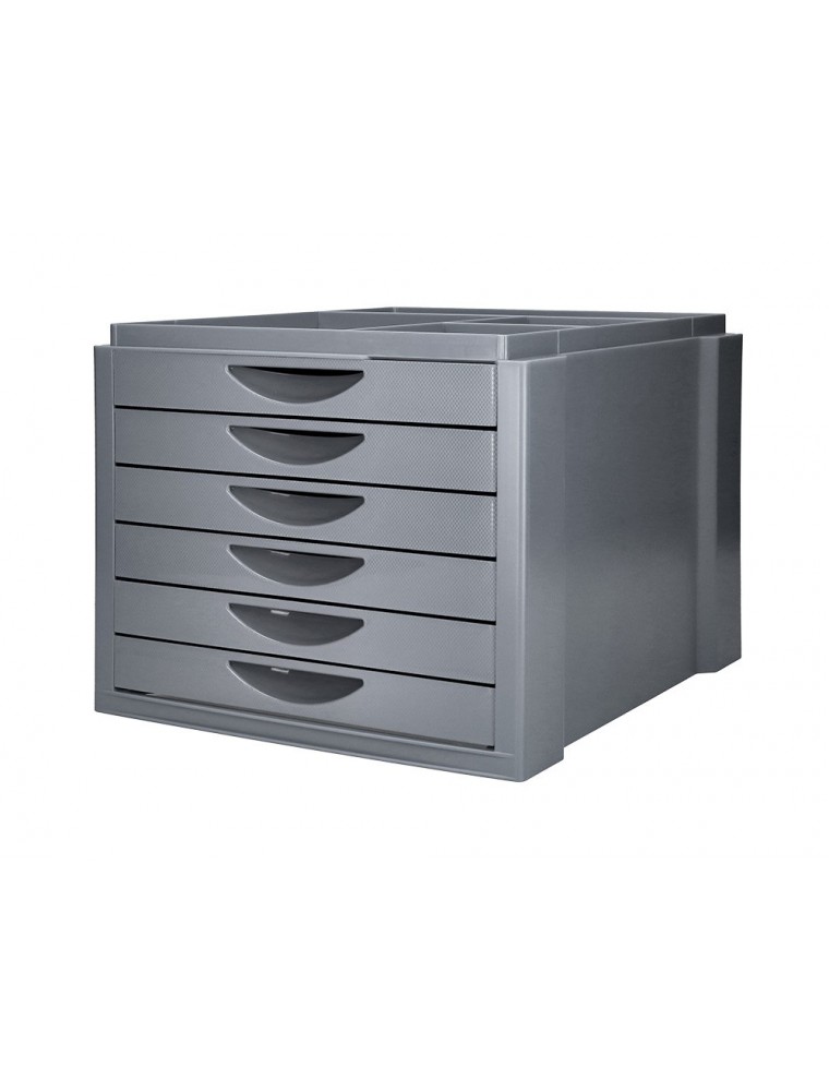 Fichero cajones de sobremesa q-connect bandeja organizadora superior 6 cajones color gris opaco