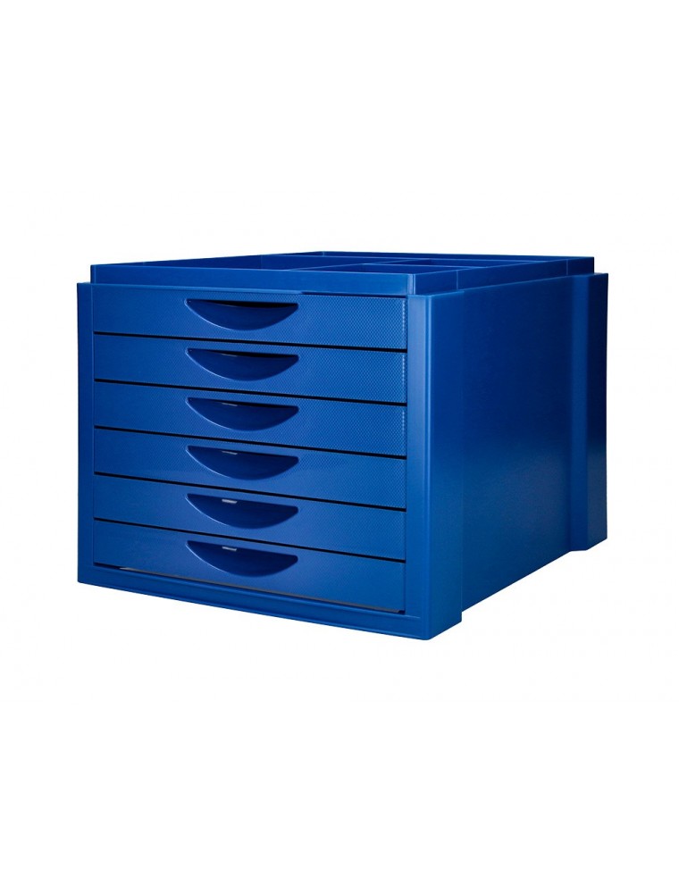 Fichero cajones de sobremesa q-connect bandeja organizadora superior 6 cajones color azul opaco