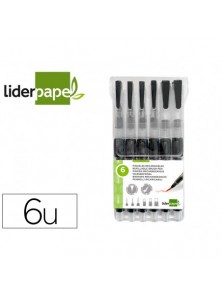 Pinceles liderpapel recargables para productos acuarelables set de 6 unidadesgrosor puntas surtidas